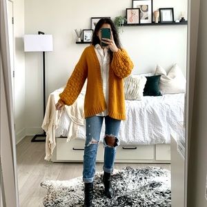 Forever 21 Mustard Knit Cardigan with Balloon Sleeves